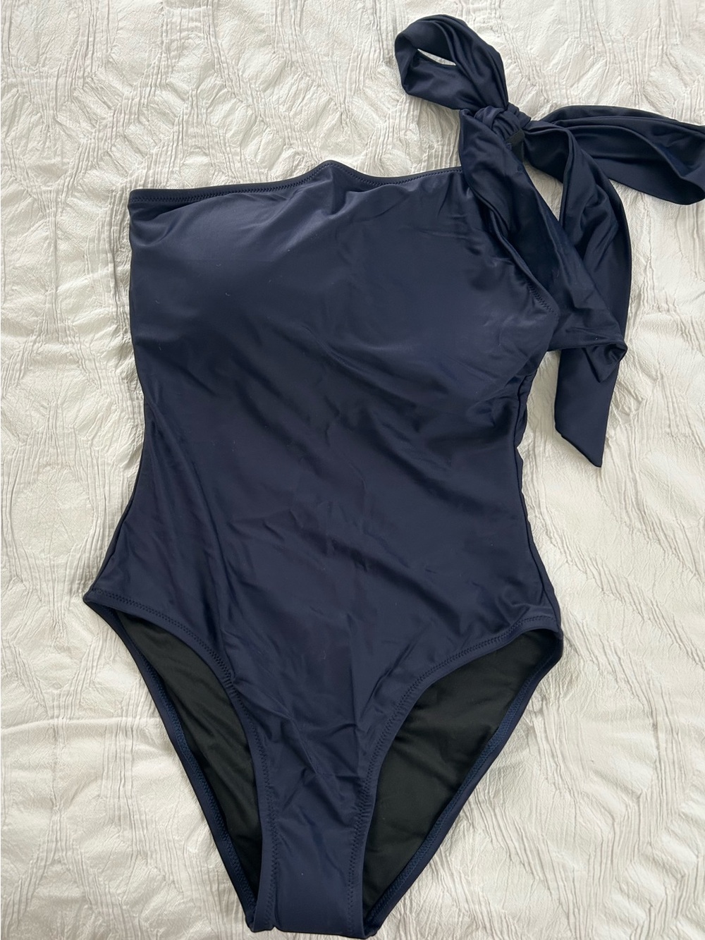 NWT J. Crew Navy One Shoulder Tie Swimsuit size 8